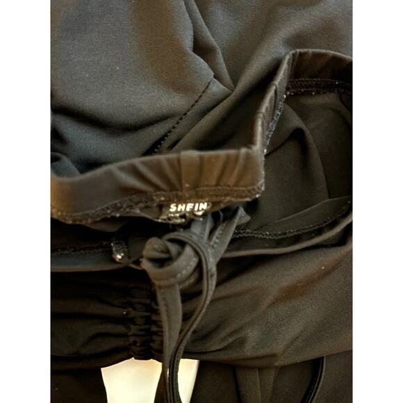 Shein Black Flare Leg Pants Ruched Front Drawstring Women’s S-M - Picture 6 of 8
